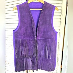 Vintage 70s Purple Suede And Wool Fringed Vest Small/Medium